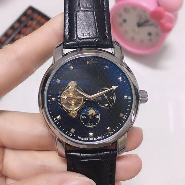 nine flywheel automatic sun, moon and stars mechanical men's watch fashion business leather strap 42mm, Slivery;brown
nine flywheel automatic sun, moon and stars mechanical men's watch fashion business leather strap 42mm, Slivery;brown