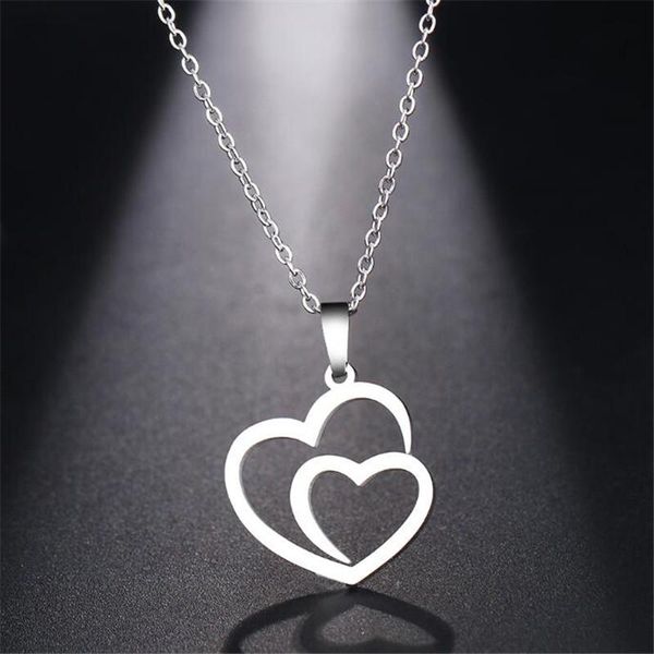 pendant necklaces 2021 fashion stainless steel double heart-shaped necklace women's clavicle chain gift, Silver
pendant necklaces 2021 fashion stainless steel double heart-shaped necklace women's clavicle chain gift, Silver