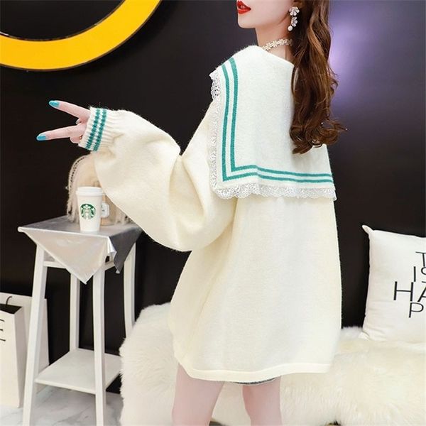 2021 new women's lace sewing autumn winter loose single button soft middle school sweater cardigan uu0v, White;black
2021 new women's lace sewing autumn winter loose single button soft middle school sweater cardigan uu0v, White;black