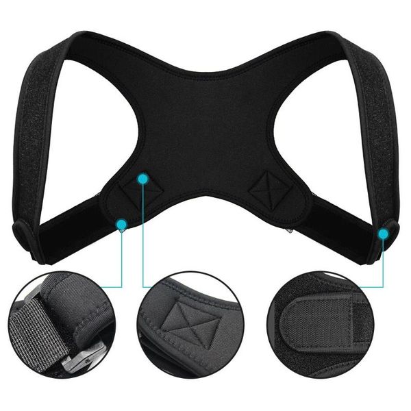 back support adjustable posture corrector correction clavicle spine shoulder lumbar brace belt, Black;blue
back support adjustable posture corrector correction clavicle spine shoulder lumbar brace belt, Black;blue