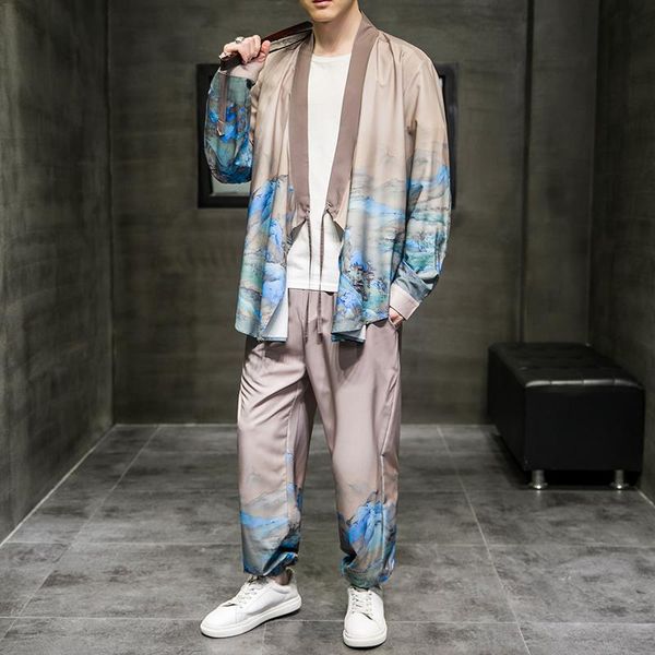 men's tracksuits -5xl kimono cardigan + ankle pants japanese streetwear mountain painting long sleeves open front shirt two piece sets, Gray
men's tracksuits -5xl kimono cardigan + ankle pants japanese streetwear mountain painting long sleeves open front shirt two piece sets, Gray