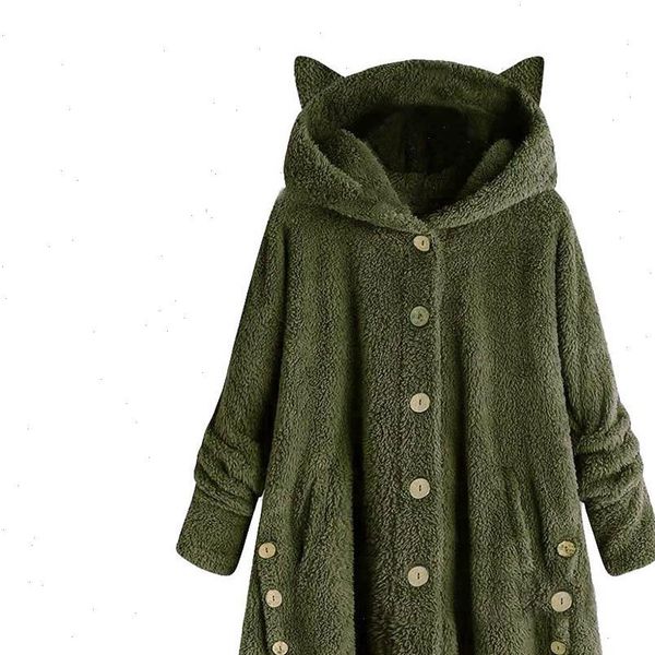 2021 womens plus velvet sports winter cute cats ears hooded irregular hem buttons jacket fleece coat christmas gift, Black;brown
2021 womens plus velvet sports winter cute cats ears hooded irregular hem buttons jacket fleece coat christmas gift, Black;brown
