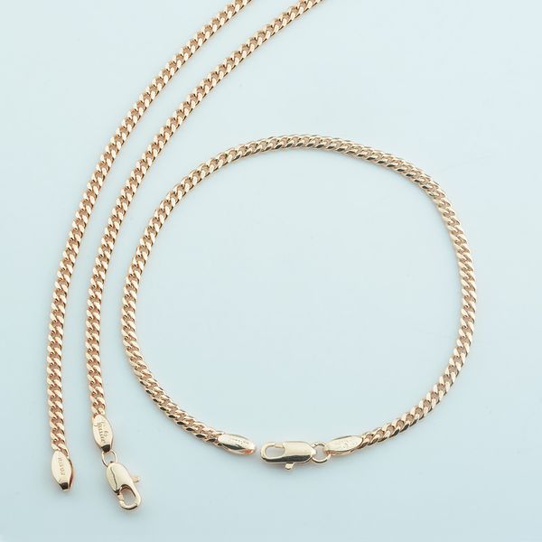 1 set 3mm women men 585 rose gold color curb chains bracelet necklace set jewelry, Silver
1 set 3mm women men 585 rose gold color curb chains bracelet necklace set jewelry, Silver