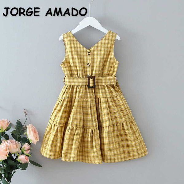 summer kids girls dress plaid sleeveless v-neck girl casual dresses with sashes children clothes e1568 210610, Red;yellow
summer kids girls dress plaid sleeveless v-neck girl casual dresses with sashes children clothes e1568 210610, Red;yellow