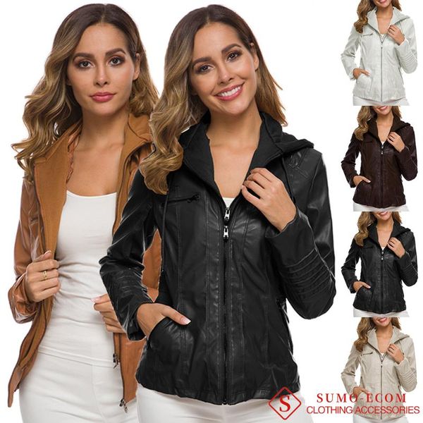 women's leather & faux womens fall long sleeve coats motorcycle jacket short zip up red brown pu coat detachable hood outwear streetwea, Black
women's leather & faux womens fall long sleeve coats motorcycle jacket short zip up red brown pu coat detachable hood outwear streetwea, Black