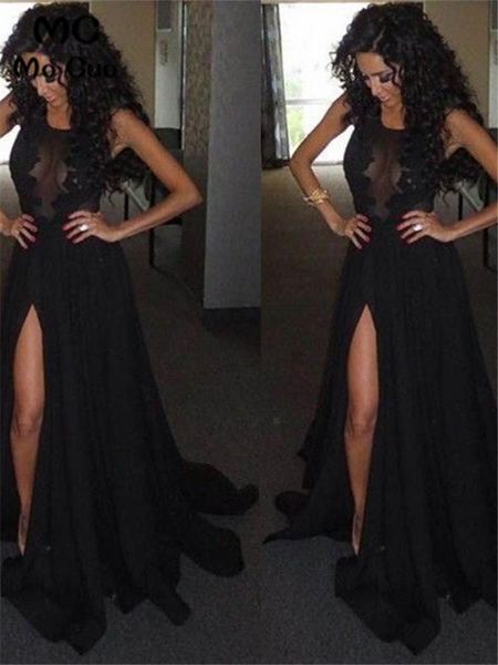 party dresses simple black lace evening long front slit prom gown tank chiffon gowns dress, White;black
party dresses simple black lace evening long front slit prom gown tank chiffon gowns dress, White;black