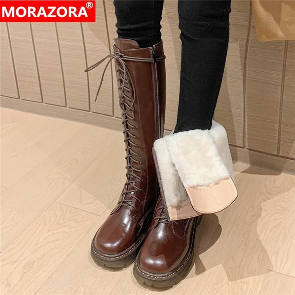 boots morazora size 34-42 cow leather knee high women zipper thick fur warm winter ladies fashion lace up snow, Black
boots morazora size 34-42 cow leather knee high women zipper thick fur warm winter ladies fashion lace up snow, Black