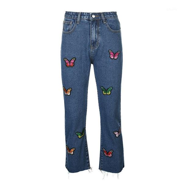 girly style high waist slimming butterfly embroidered straight jeans women's all-match leg length casual trousers, Blue
girly style high waist slimming butterfly embroidered straight jeans women's all-match leg length casual trousers, Blue