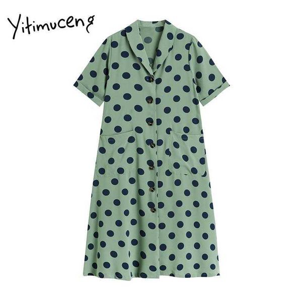 yitimuceng dresses women summer vintage polka dot midi button up high waist short sleeve green korean fashion dress 210601, Black;gray
yitimuceng dresses women summer vintage polka dot midi button up high waist short sleeve green korean fashion dress 210601, Black;gray