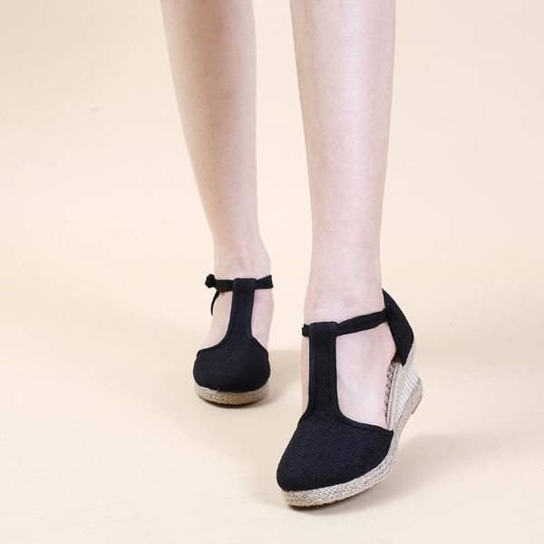 sandals women handmade linen cotton wedge espadrilles t-strap summer comfortable high heel platforms shoes, Black
sandals women handmade linen cotton wedge espadrilles t-strap summer comfortable high heel platforms shoes, Black
