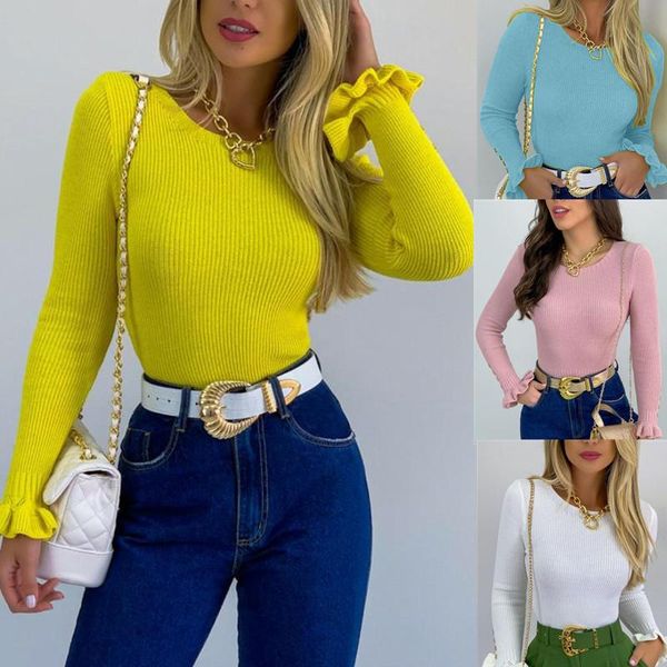 women's sweaters spring autumn fashion knitting pit bar petal sleeve 2021 casual all-match base slim o neck ladies, White;black
women's sweaters spring autumn fashion knitting pit bar petal sleeve 2021 casual all-match base slim o neck ladies, White;black