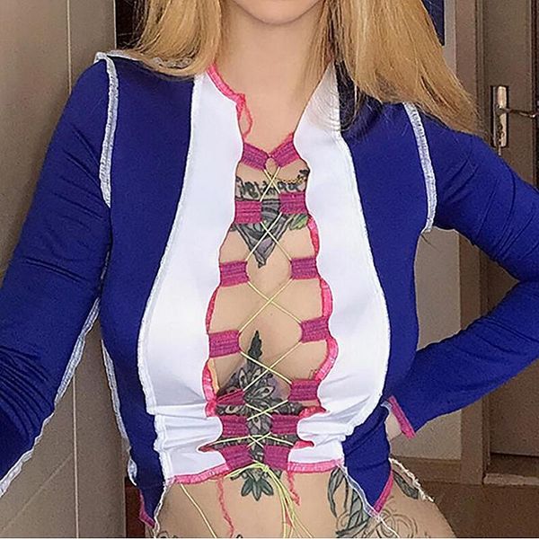 women's t-shirt patchwork t shirts women bandage crop y2k ribbed soft fabric long sleeve streetwear autumn casual female, White
women's t-shirt patchwork t shirts women bandage crop y2k ribbed soft fabric long sleeve streetwear autumn casual female, White