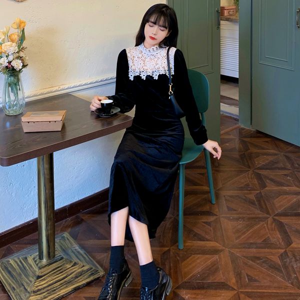 women's fashions dressed 2021 new winter velvet lace couture thin temperament dress xiu7, Black;pink
women's fashions dressed 2021 new winter velvet lace couture thin temperament dress xiu7, Black;pink