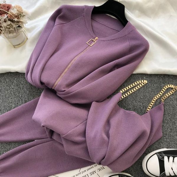 women's two piece pants 2021 knitted sets womens outfits long sleeve jacket cardigans tank chain zipper 3pcs set loungewear women stree, White
women's two piece pants 2021 knitted sets womens outfits long sleeve jacket cardigans tank chain zipper 3pcs set loungewear women stree, White