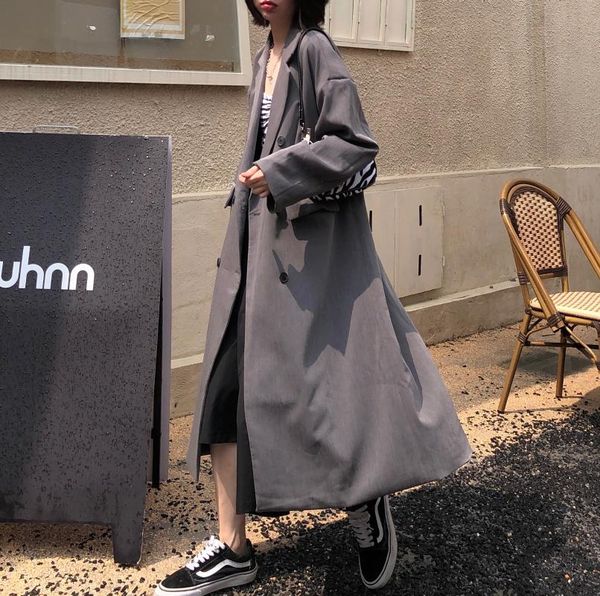 women's trench coats thin windbreaker jacket women 2021 spring and autumn small long loose wild suit collar trend, Tan;black
women's trench coats thin windbreaker jacket women 2021 spring and autumn small long loose wild suit collar trend, Tan;black