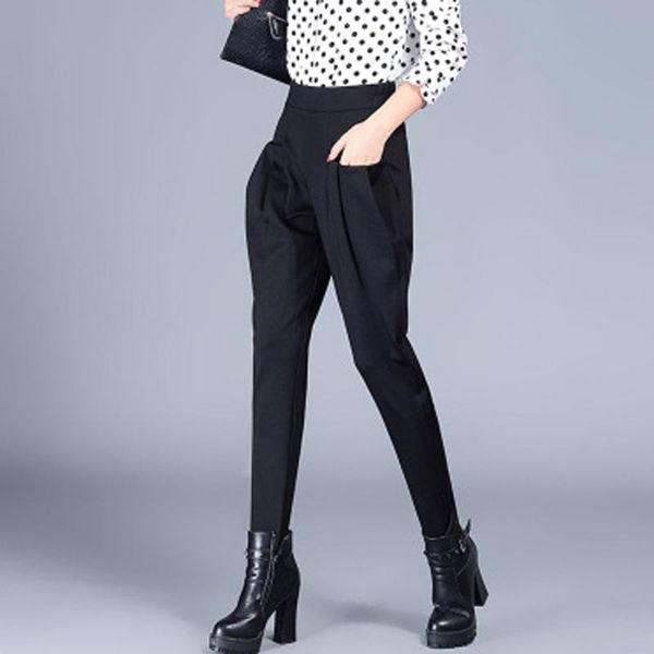 women's pants & capris fall harem women 2021 causal black elastic waist trousers spring office high waisted pantalones, Black;white
women's pants & capris fall harem women 2021 causal black elastic waist trousers spring office high waisted pantalones, Black;white