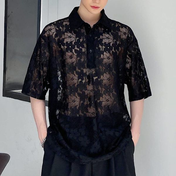 men's casual shirts translucent thin pullover shirt male streetwear retro loose dress stage men lace short sleeve designer, White;black
men's casual shirts translucent thin pullover shirt male streetwear retro loose dress stage men lace short sleeve designer, White;black