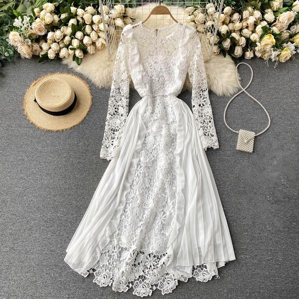 casual dresses 2021 spring women solid color lace dress french style chiffon long sleeve ladies hollow out vestidos, Black;gray
casual dresses 2021 spring women solid color lace dress french style chiffon long sleeve ladies hollow out vestidos, Black;gray