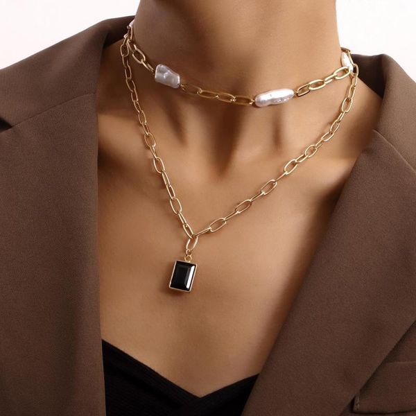 chokers square pendant necklace for women men gold color statement double chain layering charm link sweater collier, Golden;silver
chokers square pendant necklace for women men gold color statement double chain layering charm link sweater collier, Golden;silver