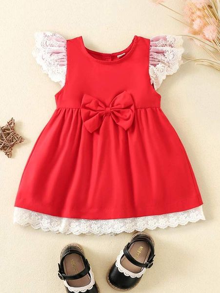 baby contrast embroidered mesh flutter sleeve bow front button back dress she, Red;yellow
baby contrast embroidered mesh flutter sleeve bow front button back dress she, Red;yellow