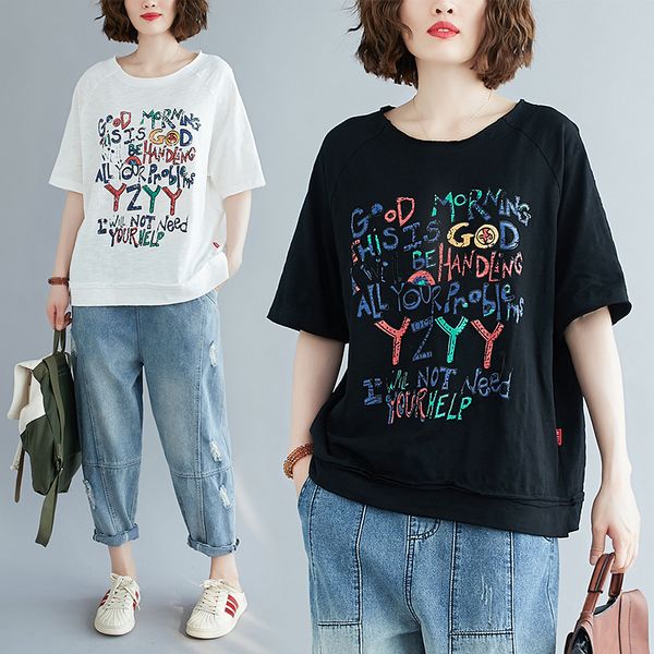2021 women t-shirts summer new fashion brand colorful letter printed oversized 100kg tee female office lady casual cotton l3qs, White
2021 women t-shirts summer new fashion brand colorful letter printed oversized 100kg tee female office lady casual cotton l3qs, White