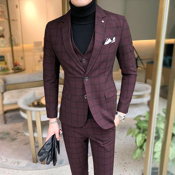 men's suits & blazers autumn and winter youth korean version of the slim fashion big plaid suit set three-piece tide, White;black
men's suits & blazers autumn and winter youth korean version of the slim fashion big plaid suit set three-piece tide, White;black