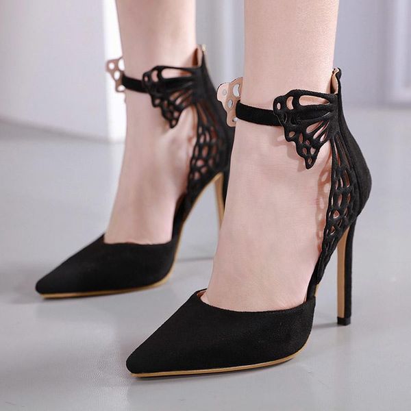 dress shoes high pumps heels single butterfly-knot hollow outs suede women solid thin heel flock pointed toe women's sandals, Black
dress shoes high pumps heels single butterfly-knot hollow outs suede women solid thin heel flock pointed toe women's sandals, Black