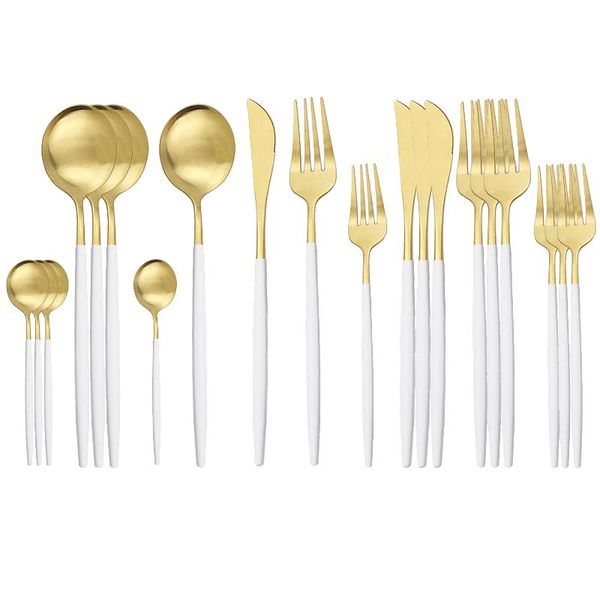 20pcs white gold tableware set matte knife spoon fork cutlery set stainless steel dinnerware kitchen silverware flatware
20pcs white gold tableware set matte knife spoon fork cutlery set stainless steel dinnerware kitchen silverware flatware