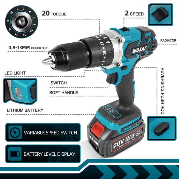 professiona electric drills wosai 115nm brushless screwdriver cordless drill impact 20v lithium-ion battery 28pcs bit accessories
professiona electric drills wosai 115nm brushless screwdriver cordless drill impact 20v lithium-ion battery 28pcs bit accessories