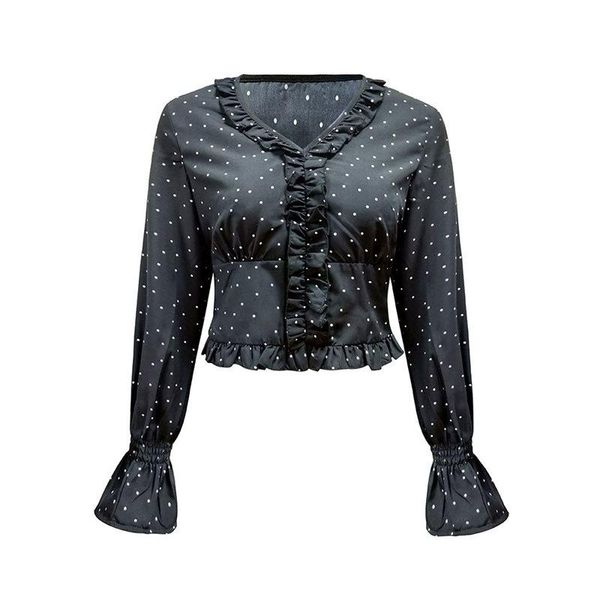 women's blouses & shirts women spring blouse preppy style long flare sleeve short crop stringy selvedge shirt vintage polka dots v neck, White
women's blouses & shirts women spring blouse preppy style long flare sleeve short crop stringy selvedge shirt vintage polka dots v neck, White