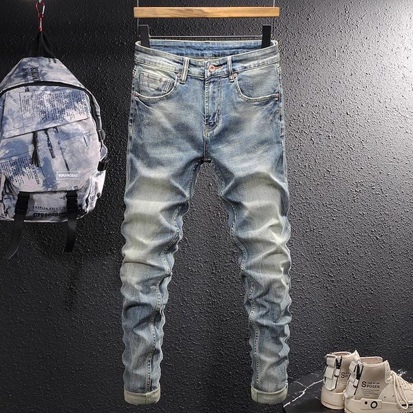 men's jeans european vintage fashion men retro blue elastic slim fit frayed ripped plain designer stretch casual denim pants
men's jeans european vintage fashion men retro blue elastic slim fit frayed ripped plain designer stretch casual denim pants