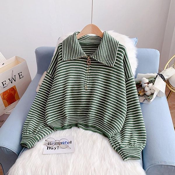 women's sweaters collar knitwear casual loose pullover zipper streetwear knitted jumper striped sweater turn-down, White;black
women's sweaters collar knitwear casual loose pullover zipper streetwear knitted jumper striped sweater turn-down, White;black