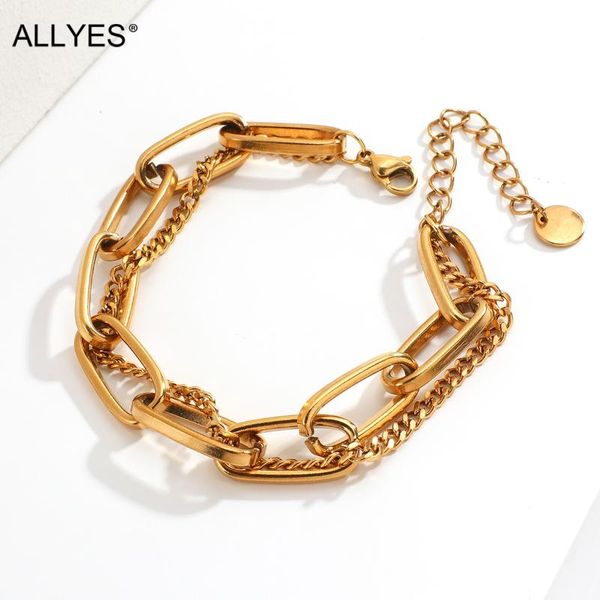 charm bracelets allyes simple multilayer stainless steel chain bracelet for women punk thick gold plated metal party jewelry, Golden;silver
charm bracelets allyes simple multilayer stainless steel chain bracelet for women punk thick gold plated metal party jewelry, Golden;silver