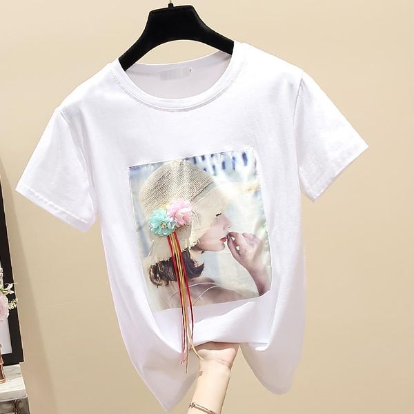 women's t-shirt ladies 2021 tee shirt short sleeve t women applique summer korean clothes woman tshirts cotton y2k fashion, White
women's t-shirt ladies 2021 tee shirt short sleeve t women applique summer korean clothes woman tshirts cotton y2k fashion, White