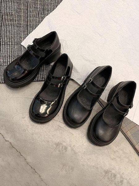 women's shoes leather shoes 2021 autumn fashion round toe buckle platform casual mid-heel, Black
women's shoes leather shoes 2021 autumn fashion round toe buckle platform casual mid-heel, Black