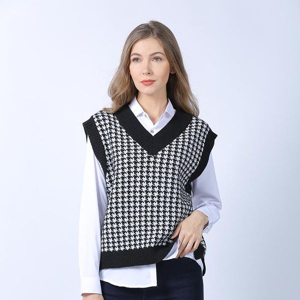 women's vests black v-neck knitted vest women 2021 autumn spring casual vintage sweater sleeveless pullover waistcoat, Black;white
women's vests black v-neck knitted vest women 2021 autumn spring casual vintage sweater sleeveless pullover waistcoat, Black;white