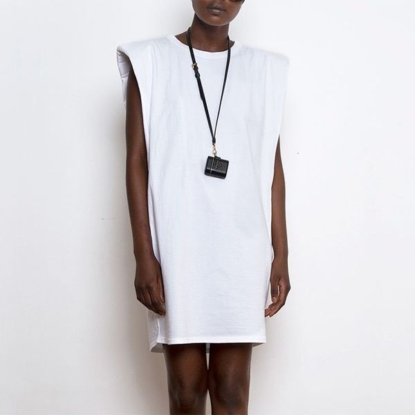 casual dresses women cotton t shirt sleeveless shoulder padded minimalist loose summer cyku, Black;gray 
casual dresses women cotton t shirt sleeveless shoulder padded minimalist loose summer cyku, Black;gray