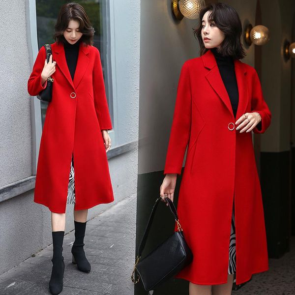 women's wool & blends double sided cashmere coat pure handmade woolen cloth red long 2021 marriage looks slim professional young hepbur, Black
women's wool & blends double sided cashmere coat pure handmade woolen cloth red long 2021 marriage looks slim professional young hepbur, Black
