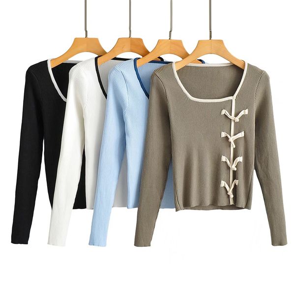chinese style women knit striped line contrast color rope buttons sweater short pullover knitwear long sleeve slim jumper, White;black
chinese style women knit striped line contrast color rope buttons sweater short pullover knitwear long sleeve slim jumper, White;black