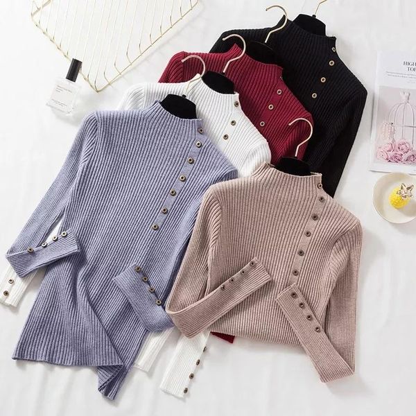 women's sweaters women turtleneck sweater pullovers button knitted ladies autumn winter fall 2021 fashion long sleeve woman, White;black 
women's sweaters women turtleneck sweater pullovers button knitted ladies autumn winter fall 2021 fashion long sleeve woman, White;black