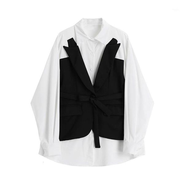2020 autumn contrast shirt women's design fake two piece all match slim blouse1, White
2020 autumn contrast shirt women's design fake two piece all match slim blouse1, White