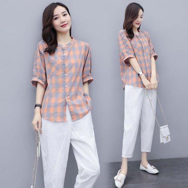 women's cotton linen suit will see style plaid temperament 9-dot shirt fashion 2 female ensemble 1v3s, White
women's cotton linen suit will see style plaid temperament 9-dot shirt fashion 2 female ensemble 1v3s, White