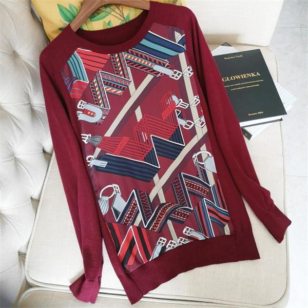 women's sweaters luxury designer brand knitted pullovers for women o neck vintage chain printed silk spliced wool sweater, White;black
women's sweaters luxury designer brand knitted pullovers for women o neck vintage chain printed silk spliced wool sweater, White;black