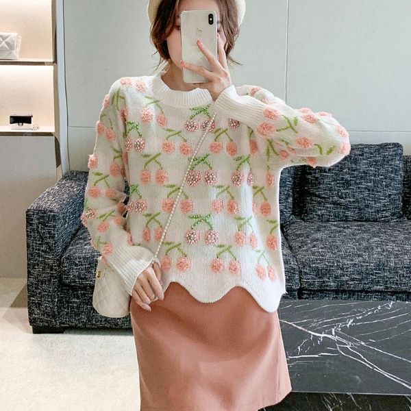 women's sweaters o-neck pullover long sleeve sweater 2021 fall/winter lazy style japanese retro loose cherry embroidered knitted, White;black
women's sweaters o-neck pullover long sleeve sweater 2021 fall/winter lazy style japanese retro loose cherry embroidered knitted, White;black