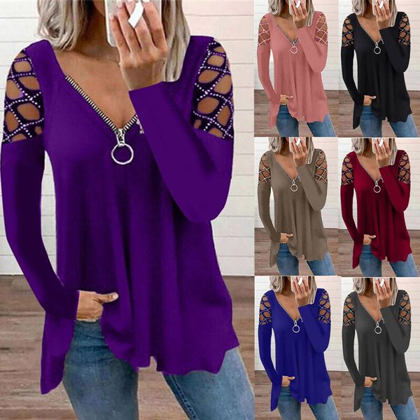 2021 autumn winter sub v-neck solid color hollow sleeve diamond casual women's t, White
2021 autumn winter sub v-neck solid color hollow sleeve diamond casual women's t, White