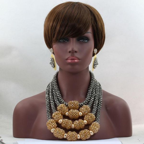 earrings & necklace classic crystal beads women nigerian wedding party african jewelry set gray/gold bridal alj572, Silver
earrings & necklace classic crystal beads women nigerian wedding party african jewelry set gray/gold bridal alj572, Silver