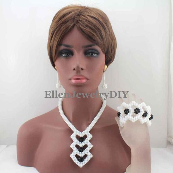 earrings & necklace fabulous nigerian crystal white/black beads jewelry set handmade pendent wedding w13419, Silver
earrings & necklace fabulous nigerian crystal white/black beads jewelry set handmade pendent wedding w13419, Silver