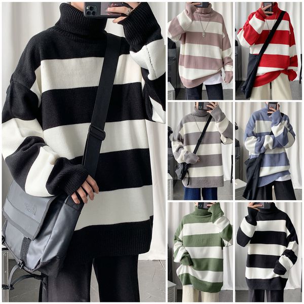 men's turtleneck privathinker stripe 2021 winter oversize casual woman pullover sweater long sleeve streetwear cl vqdv, White;black
men's turtleneck privathinker stripe 2021 winter oversize casual woman pullover sweater long sleeve streetwear cl vqdv, White;black