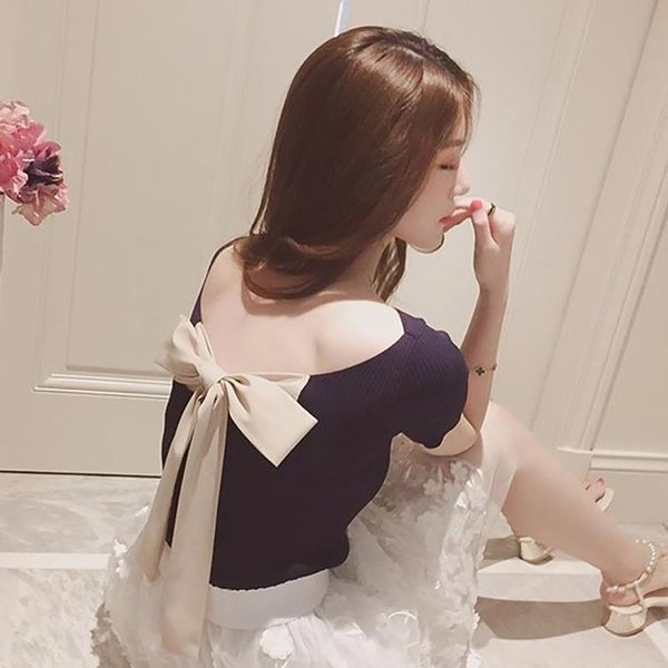 women's short sleeve backless round neck solid casual back bow knitted t-shirt drop shipping good quality, White
women's short sleeve backless round neck solid casual back bow knitted t-shirt drop shipping good quality, White