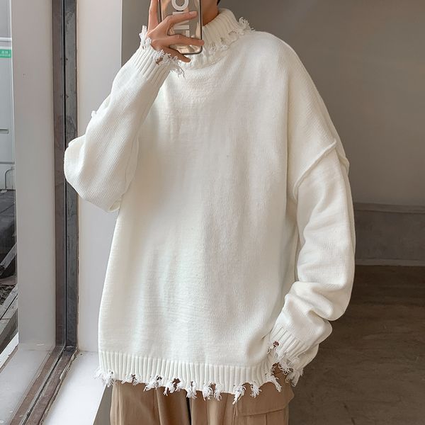 men's hoodies & sweatshirts pullovers ripped irregular knit hole baggy mock neck fashion sweater korean all-match streetwear bnwi, Black
men's hoodies & sweatshirts pullovers ripped irregular knit hole baggy mock neck fashion sweater korean all-match streetwear bnwi, Black